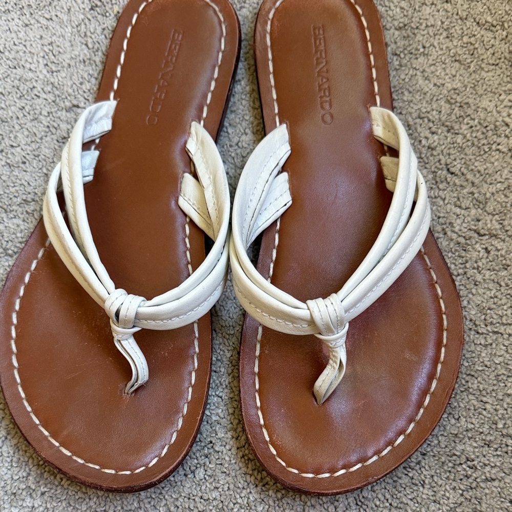 Bernardo Miami Style White and Brown Leather Sandals